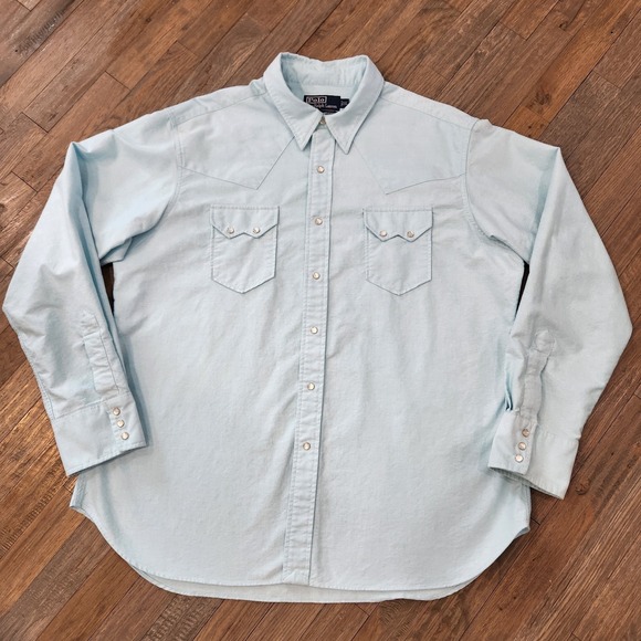 Polo Ralph Lauren Men XL Long Sleeve Pearl Snap Western Cowboy Blue Denim Shirt - Picture 4 of 12